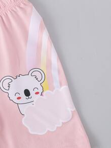 Young Girl Rainbow & Cartoon Graphic Snug Fit PJ Set - Pink - View 4