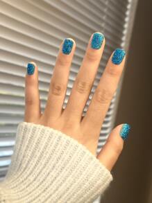 Elevate Your Style with 24pcs short shuare Glitter full cover false nail for women and girls - Navy Blue - View 1