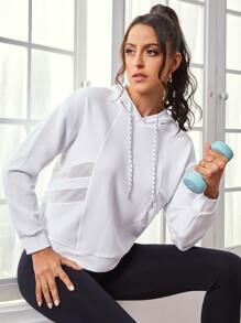 撞色网眼抽绳运动卫衣 - 白色 - 查看 1