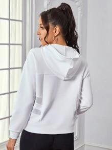 撞色网眼抽绳运动卫衣 - 白色 - 查看 2