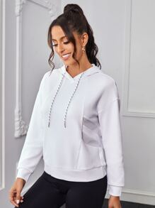 撞色网眼抽绳运动卫衣 - 白色 - 查看 4