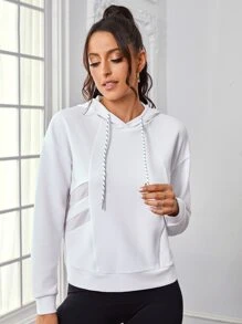 撞色网眼抽绳运动卫衣 - 白色 - 查看 5