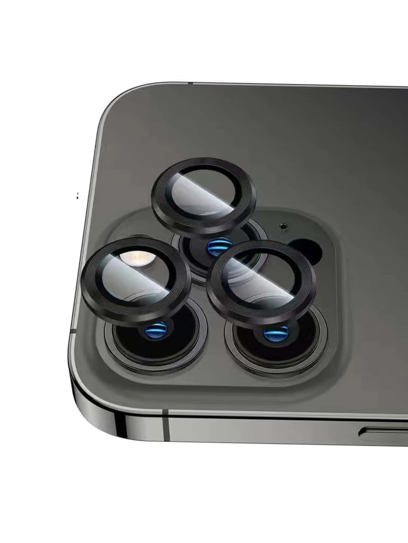 相机保护玻璃适用于 14 13 12 11 Pro Max 迷你镜头保护膜,适合生日、家人、朋友的礼物,合金金属带钢化玻璃全覆盖,镜头保护膜,手机配件 - 黑色 - 查看 1