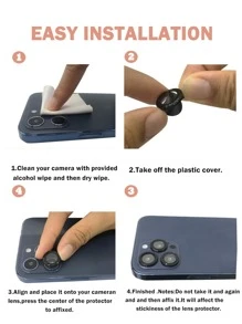 相机保护玻璃适用于 14 13 12 11 Pro Max 迷你镜头保护膜，适合生日、家人、朋友的礼物，合金金属带钢化玻璃全覆盖，镜头保护膜，手机配件 - 黑色 - 查看 3