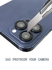 相机保护玻璃适用于 14 13 12 11 Pro Max 迷你镜头保护膜，适合生日、家人、朋友的礼物，合金金属带钢化玻璃全覆盖，镜头保护膜，手机配件 - 黑色 - 查看 4