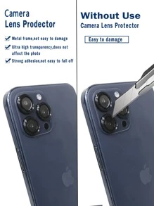 相机保护玻璃适用于 14 13 12 11 Pro Max 迷你镜头保护膜，适合生日、家人、朋友的礼物，合金金属带钢化玻璃全覆盖，镜头保护膜，手机配件 - 黑色 - 查看 5