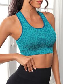 Sujetador deportivo con estampado de leopardo de espalda nadador - Multicolor - Ver 1
