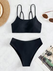 Criss Cross Bikini Set Bãi Biển Mùa Hè - màu đen - Xem 4