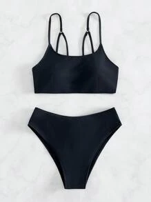 Criss Cross Bikini Set Bãi Biển Mùa Hè - màu đen - Xem 5