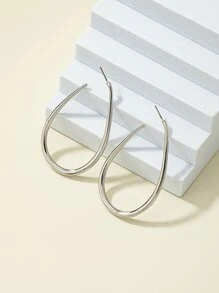 Pendientes de aro abierto con diseño de gota de agua - Plateado - Ver 1