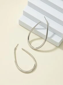 Pendientes de aro abierto con diseño de gota de agua - Plateado - Ver 2