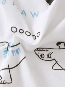 Newborn Baby Cartoon Graphic Contrast Binding Jumpsuit - White - View 4
