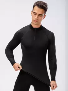 Manfinity Sport Corelite Boyfriend Style Men Quarter Zipper Raglan Sleeve Sports Tee Long Sleeve Shirt Workout Tops Breathable Compression Shirt Men - Black - View 6