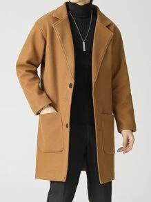 Áo choàng Nam Túi Nút phía trước màu trơn Giải trí - Màu Cam cháy - Xem 1