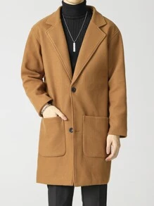 Áo choàng Nam Túi Nút phía trước màu trơn Giải trí - Màu Cam cháy - Xem 7