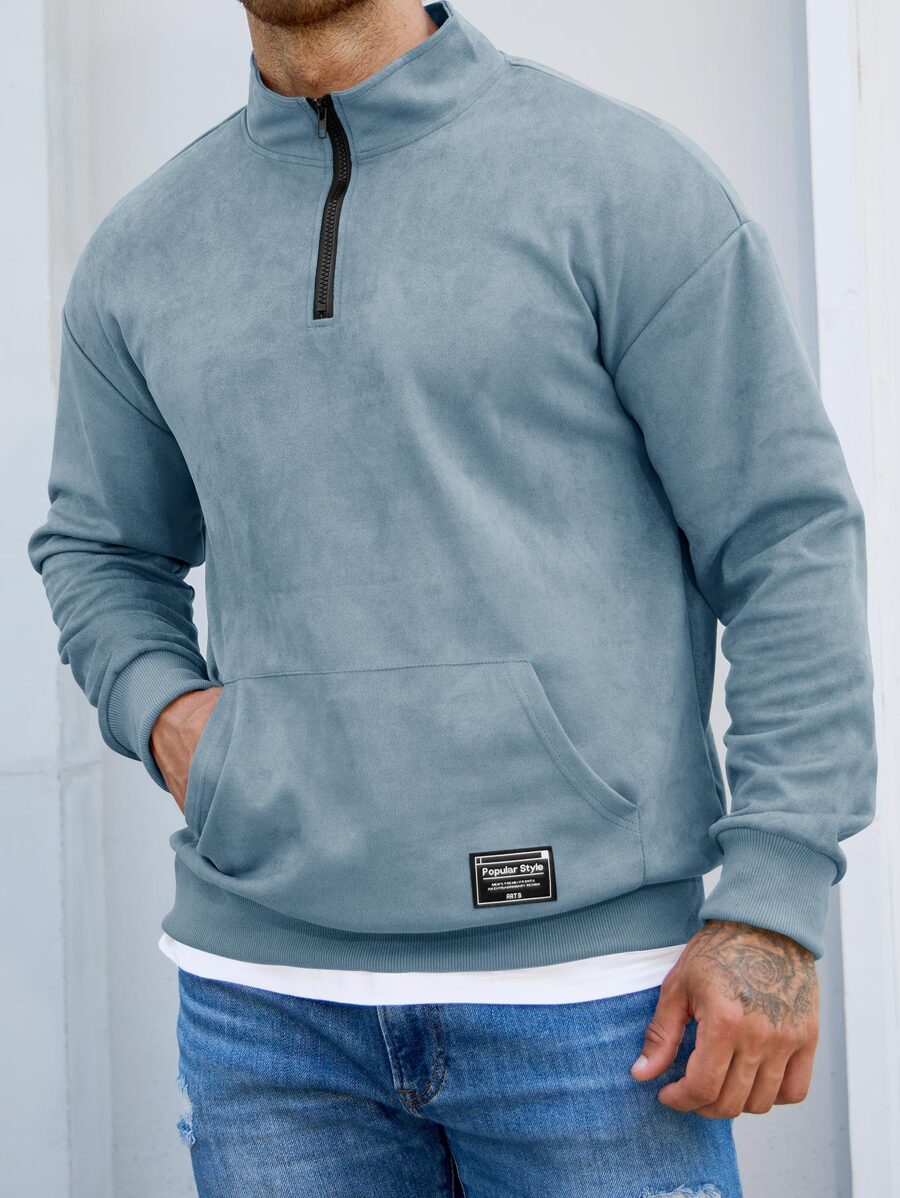Manfinity Men 1pc Letter Patched Detail Drop Shoulder Pullover - Dusty Blue - View 1
