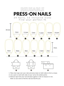 JOYME 24pcs Long Oval Color Block Fake Nail & 1pc Nail File & 1sheet Tape - Multicolor - View 3