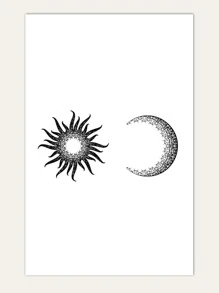 Tattoo Sticker,1 Sheet Moon & Sun Print Temporary Tattoos For Women,Tattoo Stickers Adults,Realistic Tattoo Moon , Sun,For Women And Girls
