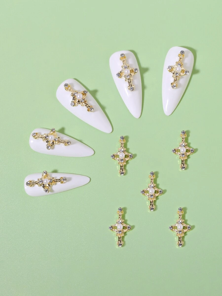 10 piezas Decoración de uñas con diamantes de imitación - Dorado - Ver 1