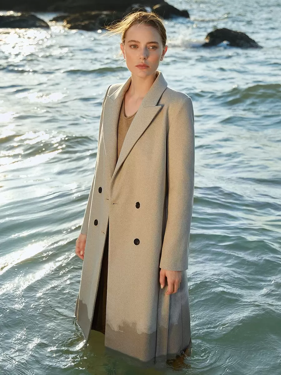 MOTF PREMIUM HERRINGBONE PATTERN BELTED OVERCOAT