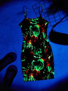 SHEIN Coolane Plus Splash Ink Print Cami Dress - Multicolor - View 2