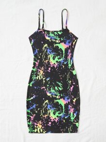 SHEIN Coolane Plus Splash Ink Print Cami Dress - Multicolor - View 12