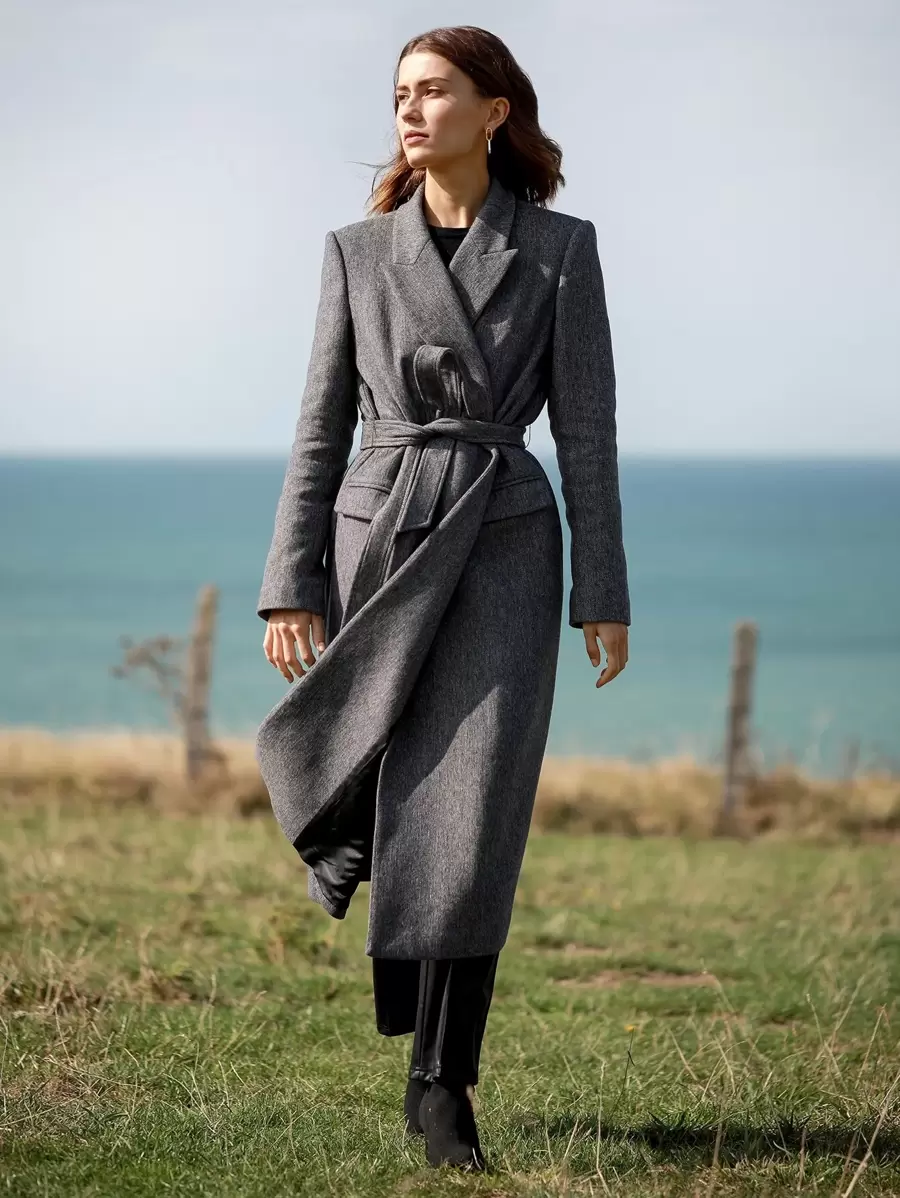 MOTF PREMIUM 羊毛混紡直筒腰帶花呢外套