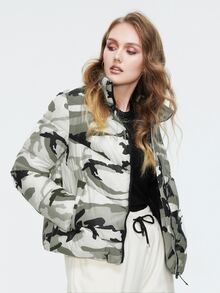 Plus Camo Print Slant Pocket Zipper Up Padded Coat - Multicolor - View 5
