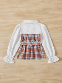 SHEIN Girls Tartan Print Flounce Sleeve Belted 2 In 1 Blouse - Multicolor - View 3