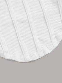 SHEIN EZwear Áo hai dây Bất đối xứng Đắp vá Gân đan Lá thư Giải trí - trắng - Xem 3