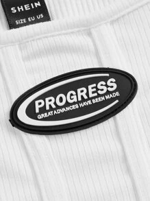 SHEIN EZwear Áo hai dây Bất đối xứng Đắp vá Gân đan Lá thư Giải trí - trắng - Xem 4