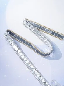 1pc Rhinestone Decor Sewing Ribbon, Minimalist Glass Rhinestone Decor Sewing Strip For DIY - White - View 2