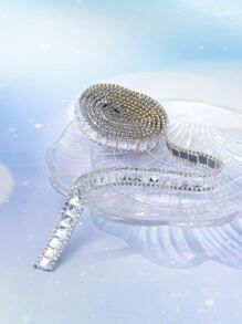 1pc Rhinestone Decor Sewing Ribbon, Minimalist Glass Rhinestone Decor Sewing Strip For DIY - White - View 4