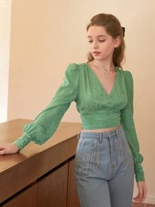 SHEIN MOD Áo sơ mi nữ Nút phía trước Họa tiết hoa Boho - màu xanh lá - Xem 1