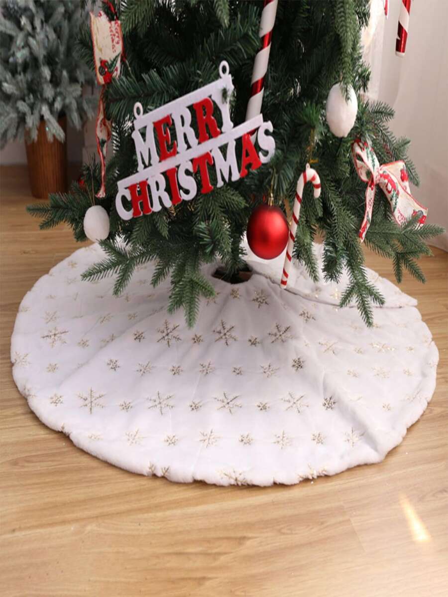 1pc Snowflake Embroidered Christmas Tree Skirt - Multicolor - View 1