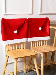 2pcs Christmas Hat Design Chair Decoration - Red and White - View 1