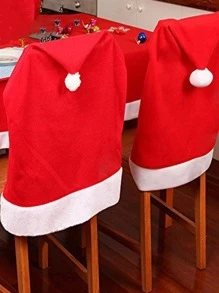 2pcs Christmas Hat Design Chair Decoration - Red and White - View 3
