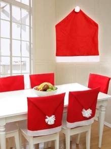 2pcs Christmas Hat Design Chair Decoration - Red and White - View 6