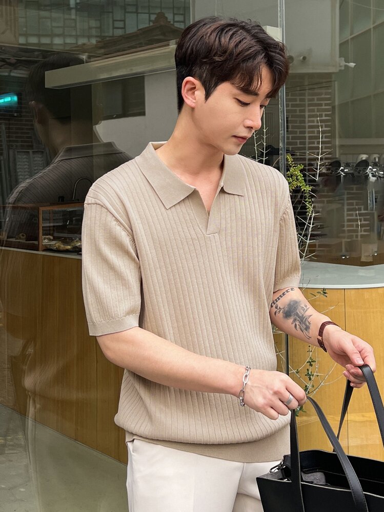 DAZY Hombres Top tejido de canalé - Caqui - Añade 7