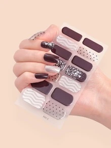 1 hoja de pegatinas de arte de uñas con patrón de chevrón y 1 lima de uñas. Pegatinas de uñas para hacerlo tú mismo. - Multicolor - Ver 1