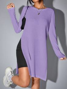 SHEIN EZwear Langes T-Shirt mit Schlitz am Saum