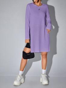 SHEIN EZwear Langes T-Shirt mit Schlitz am Saum
