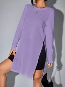 SHEIN EZwear Langes T-Shirt mit Schlitz am Saum