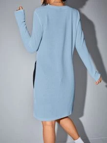 SHEIN EZwear Solid Split Hem Longline Tee - Blue - View 2