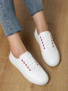 Lace-up Front Skate Shoes - White - View 1