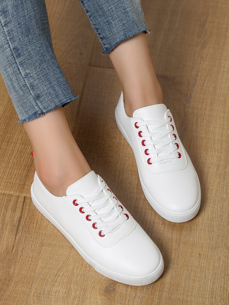 Lace-up Front Skate Shoes - White - View 1