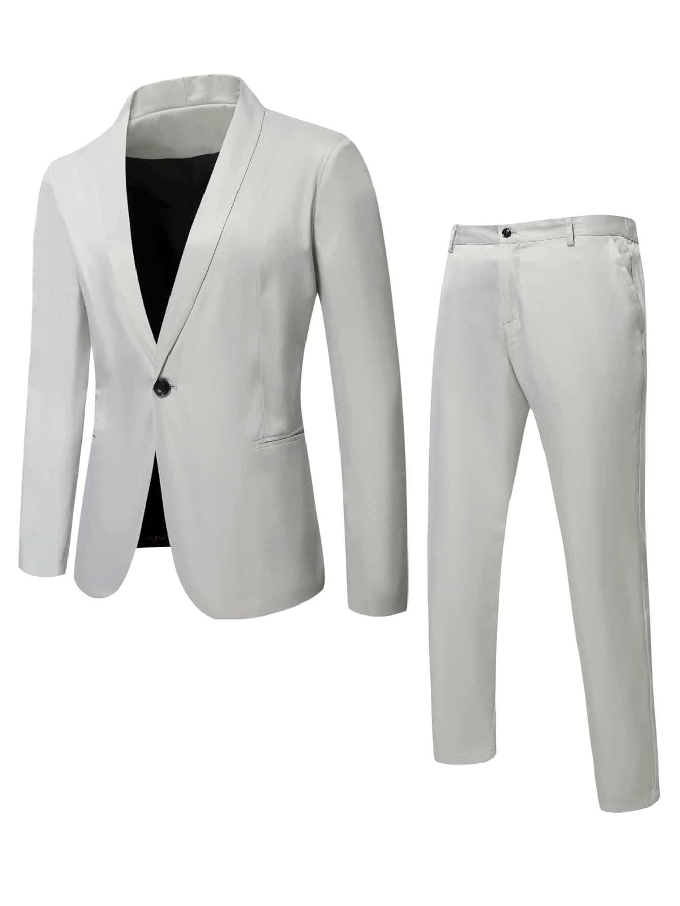 Manfinity Men Single Button Blazer & Suit Trousers - Light Grey - View 1