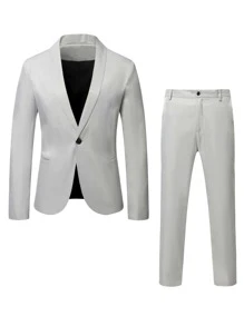 Manfinity Men Single Button Blazer & Suit Trousers - Light Grey - View 3