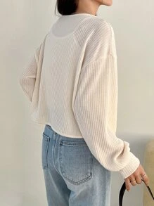 DAZY Áo thun trễ vai buộc dây phía trước, Quần áo mùa thu, Quần áo trở lại trường Áo dài tay cho nữ - Màu be - Xem 2