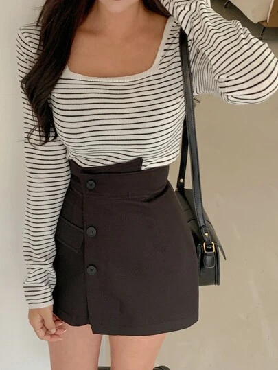 DAZY Striped Scoop Neck Tee,Fall Clothes Long Sleeve Women Tops